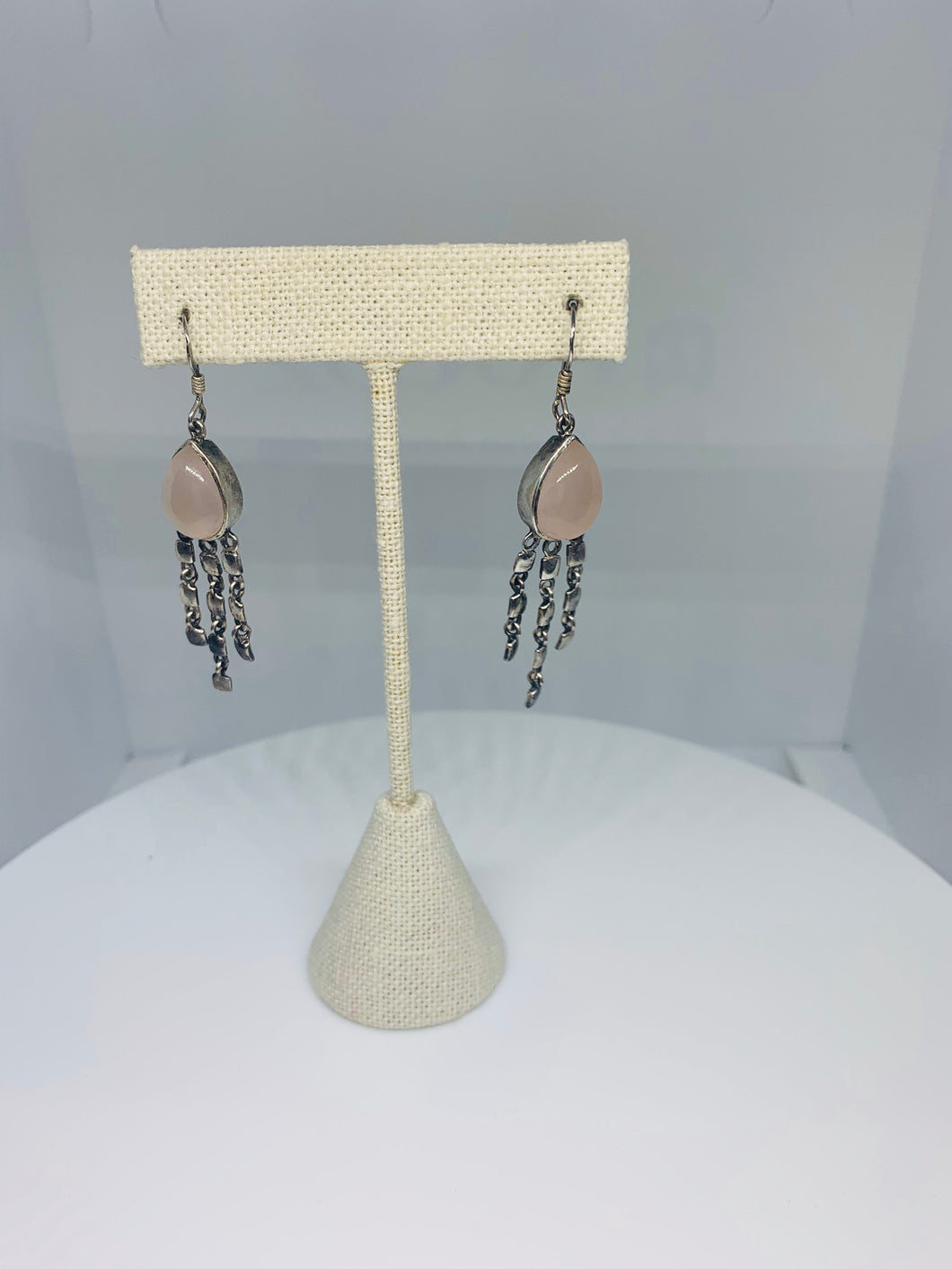 Earrings Natural Rose Quartz In Sterling Silver