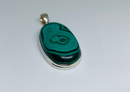 Statement Designer Pendant in Natural Melachite Pendant with Sterling Silver Base. Perfect Gift for Special Occasion