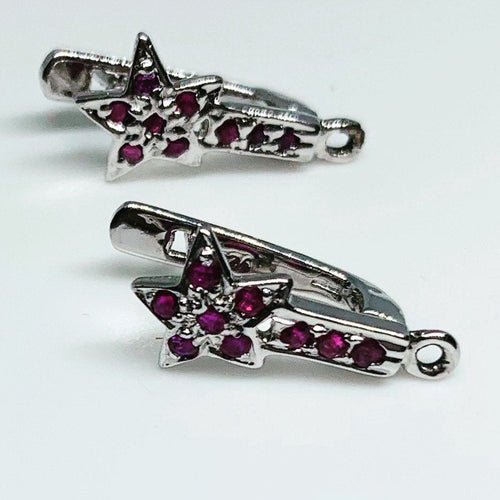 925 Silver and Natural Ruby Dust Earrings ( Tops Style )