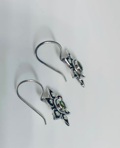 Natural Moonstone, Peridot Gemstone Earrings In Sterling Silver Flower Design