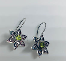 Load image into Gallery viewer, Natural Moonstone, Peridot Gemstone Earrings In Sterling Silver Flower Design