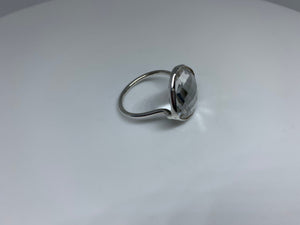 Clear Crystal Quartz Ring In Art Décor Sterling Silver Setting, Unique Rare Gemstone Ring Gift Ideas