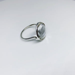 Clear Crystal Quartz Ring In Art Décor Sterling Silver Setting, Unique Rare Gemstone Ring Gift Ideas