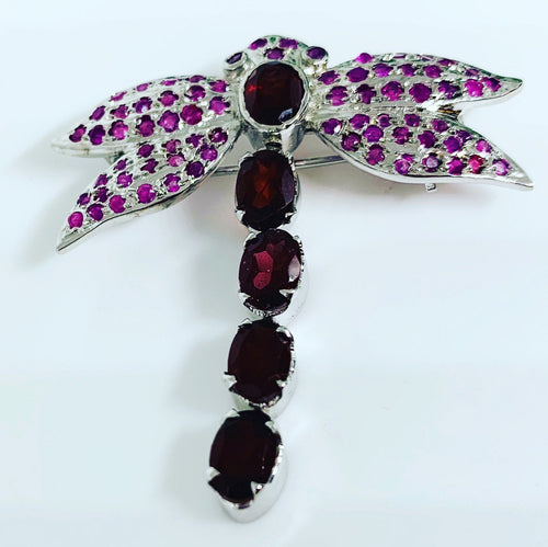 Designer Handcrafted BROCHE made in Natural Garnet and Ruby 925 Silver.