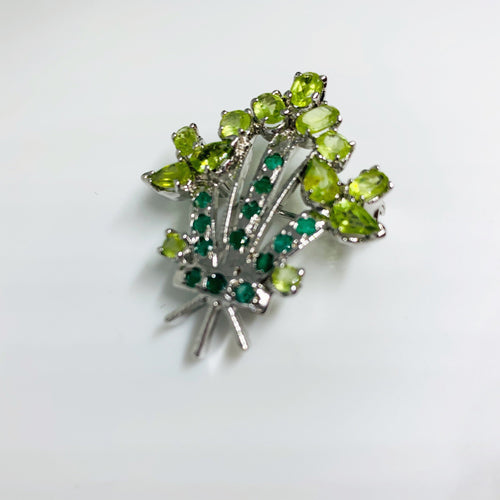 Designer Handcrafted BROCHE made in Natural Peridot , Natural Emerald, 925 Silver.