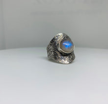 Load image into Gallery viewer, Moonstone , Amethyst , Onyx AND MELACHITE Ring In Art Décor Sterling Silver Setting, Unique Rare Gemstone Ring Gift Ideas