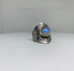 Moonstone , Amethyst , Onyx AND MELACHITE Ring In Art Décor Sterling Silver Setting, Unique Rare Gemstone Ring Gift Ideas