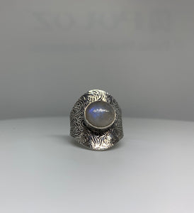 Moonstone , Amethyst , Onyx AND MELACHITE Ring In Art Décor Sterling Silver Setting, Unique Rare Gemstone Ring Gift Ideas