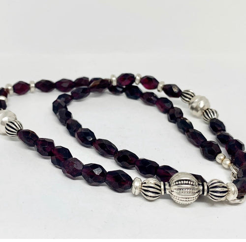 Natural Maroon Color Gemstone Necklace 925 Sterling Silver Designer Beads.