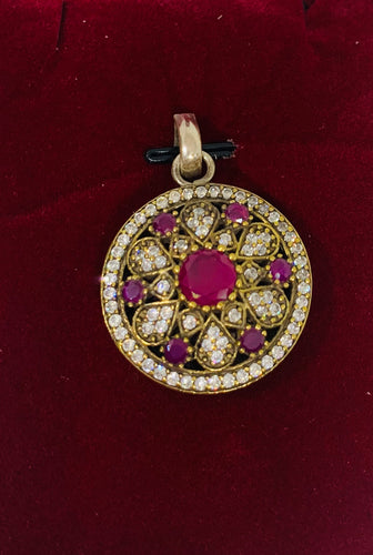 Turkish Jewelry- Silver and Gemstone Pendant- Red.
