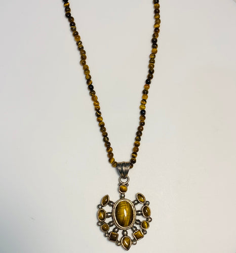 Tiger Eye Pendant and Beaded Necklace