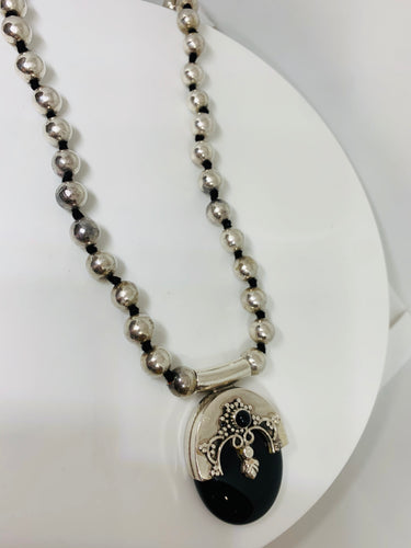 Big 925 Silver beads and Onyx Necklace
