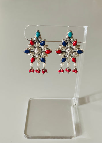 Multi gemstone traditional earrings made in 925 silver