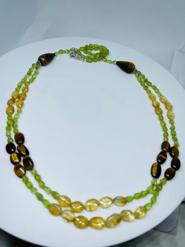 Peridot double layered necklace with Citrine and tiger eye