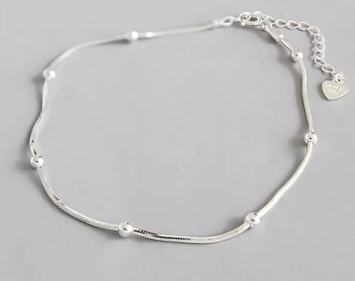 925 Silver Beaded Anklets- pair