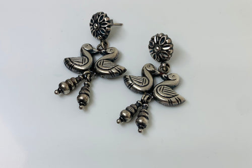Oxidized 925 Silver Bird Earrings