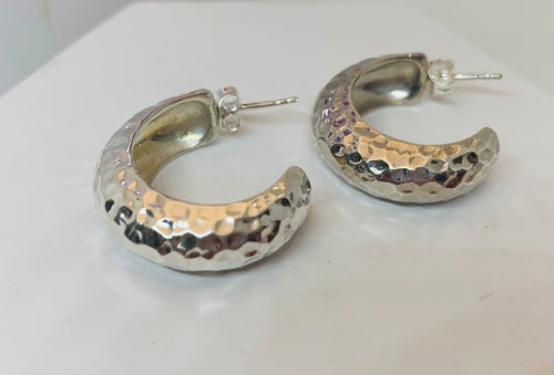 Hammered Silver Hoops- Wider