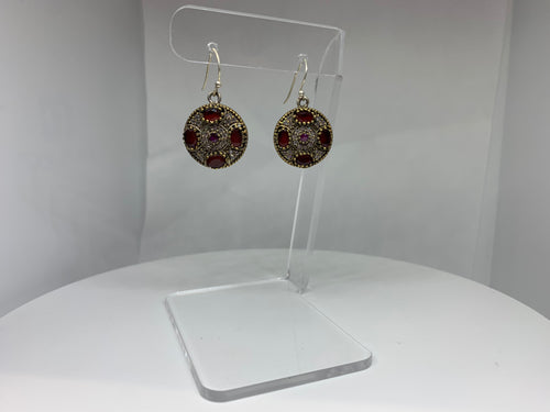TURKISH Statement Jewelry- Silver and Gemstone Earrings -Red.