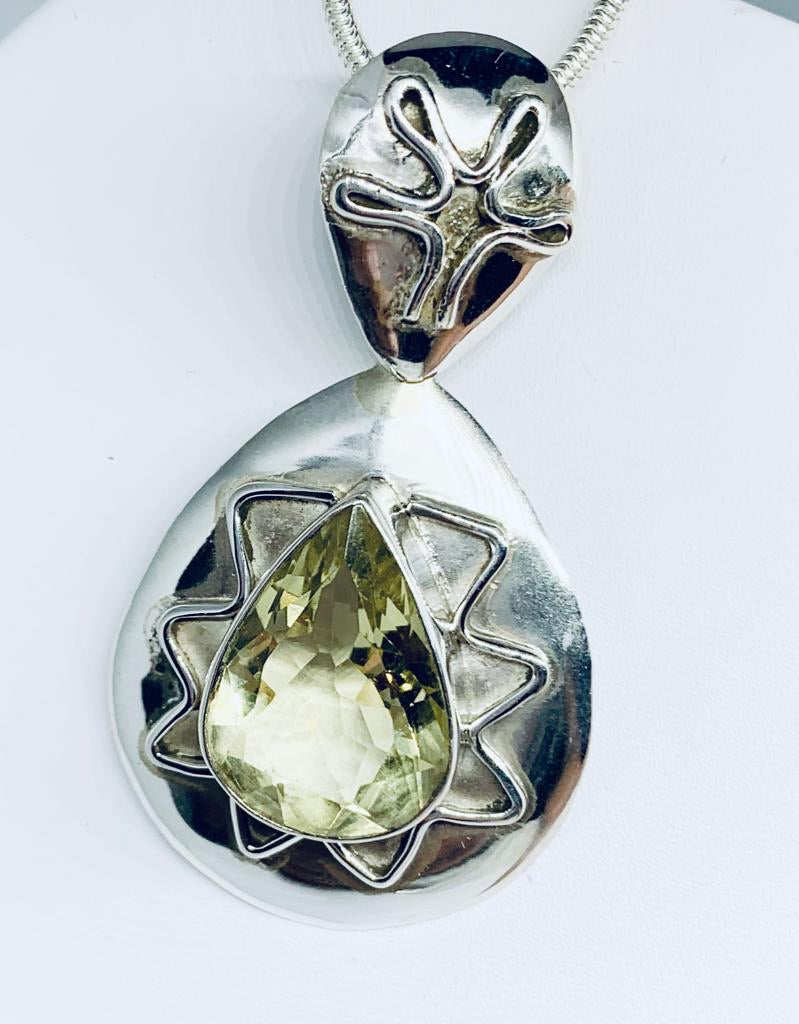 Statement Designer Pendant in Natural Yellow Topaz with 925 Sterling Silver Base.