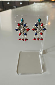 Multi gemstone traditional earrings made in 925 silver