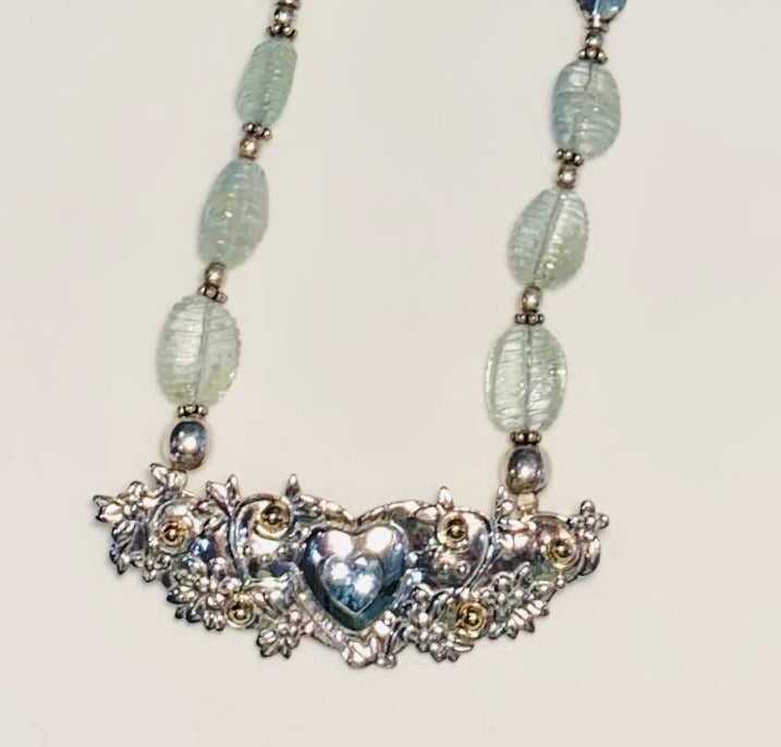 Statement Necklace Natural Green-Blue Aquamarine with 925 sterling silver.