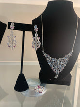 Load image into Gallery viewer, Designer Victorian Style Silver Moonstone Ruby Statement Necklace With Earrings