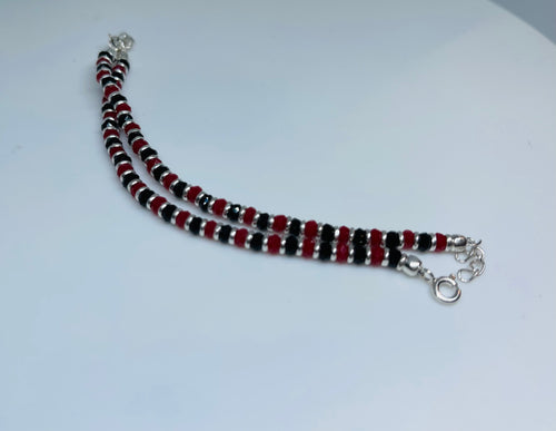 Baby Bracelets Red , Black and pure silver beads