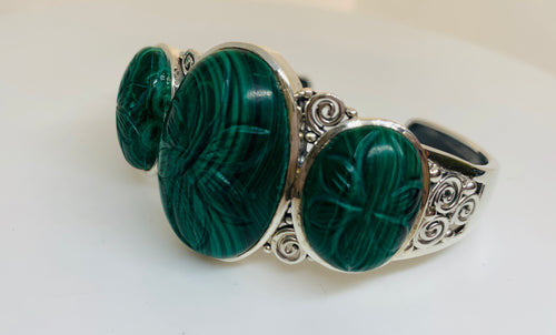 Natural Malachite Stone Cuff Bracelet