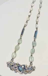 Statement Necklace Natural Green-Blue Aquamarine with 925 sterling silver.