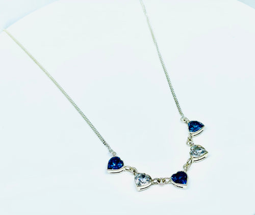 Blue Topaz and Crystal hearts pendant chain