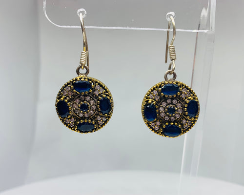 TURKISH Statement Jewelry- Silver and Gemstone Earrings -Blue