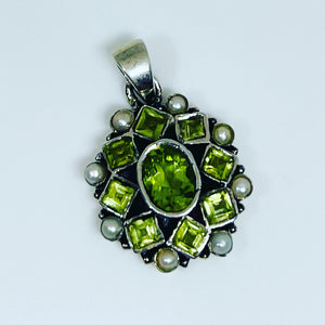 Peridot Pendant with small pearls