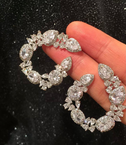 Designer 925 Silver Crystal Flower shape Earrings